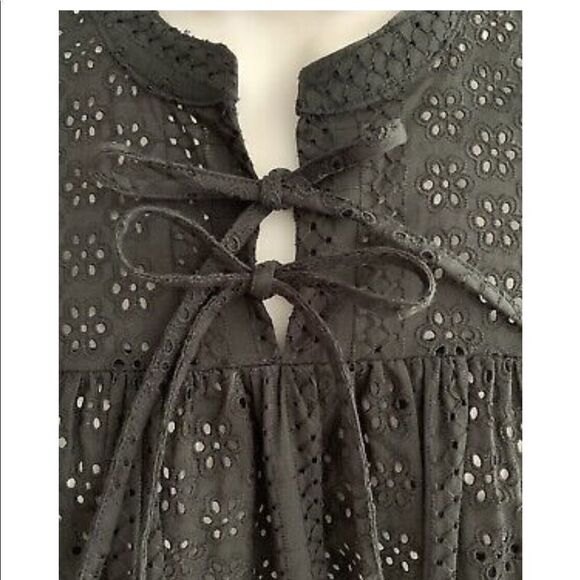 Madewell Small Eyelet Double-Tie Peasant Top Black Long Sleeve Style #K3808 - Picture 10 of 10